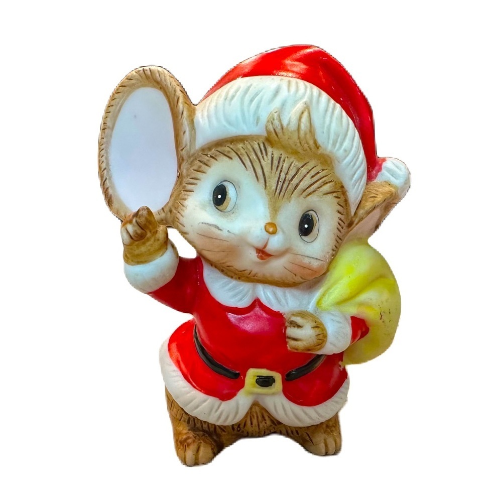 Homco Vtg Holiday Christmas Santa‎ Claus Mouse Bag Toys Ceramic Porcelain Figure